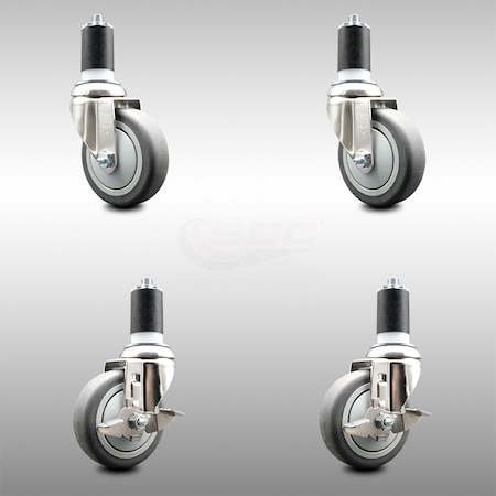 Service Caster 4 Inch 316SS Thermoplastic Rubber Swivel 1-5/8 Inch Stem Caster Brake SCC, 2PK SCC-SS316EX20S414-TPRB-2-TLB-2-158